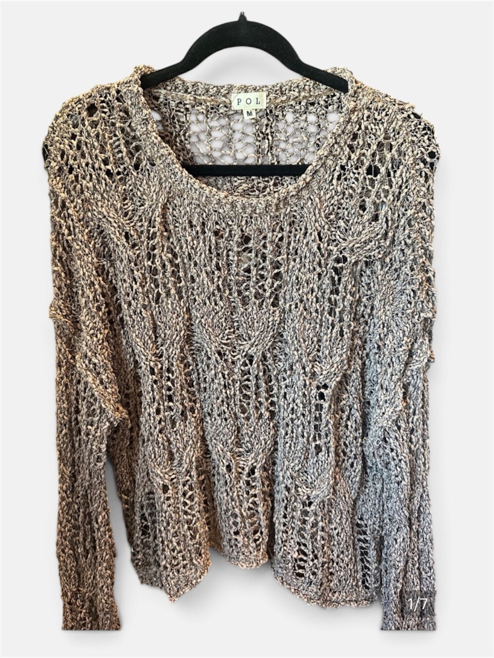 NWOT POL Open-Weave Scoop Neck Sweater in Brown- Gray